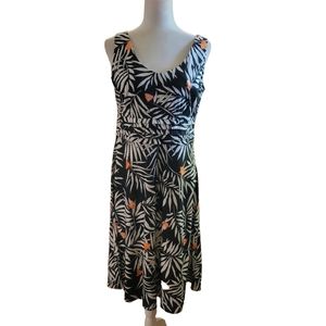 Erika Cotton Midi Dress Sleeveles Leaf and Butterfly Print Black White Size 8